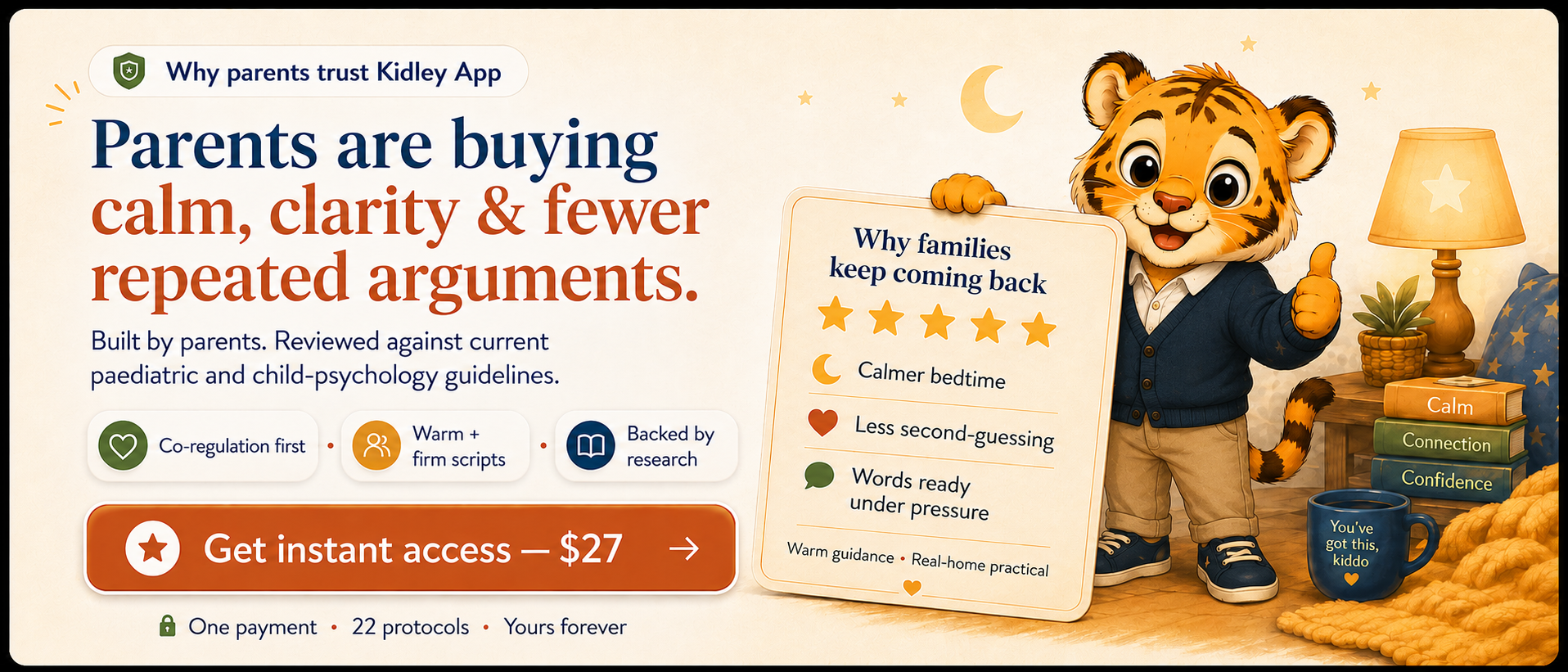 Kidley App trust banner: parents are buying calm, clarity, and fewer repeated arguments.