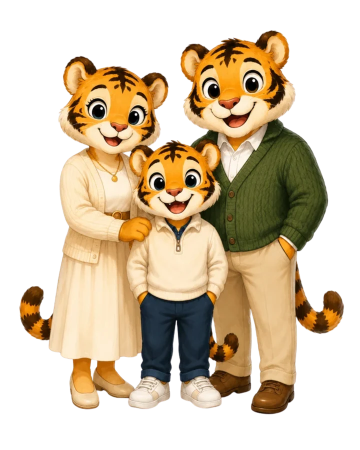 The tiger-family portrait: mom, dad, child, all together